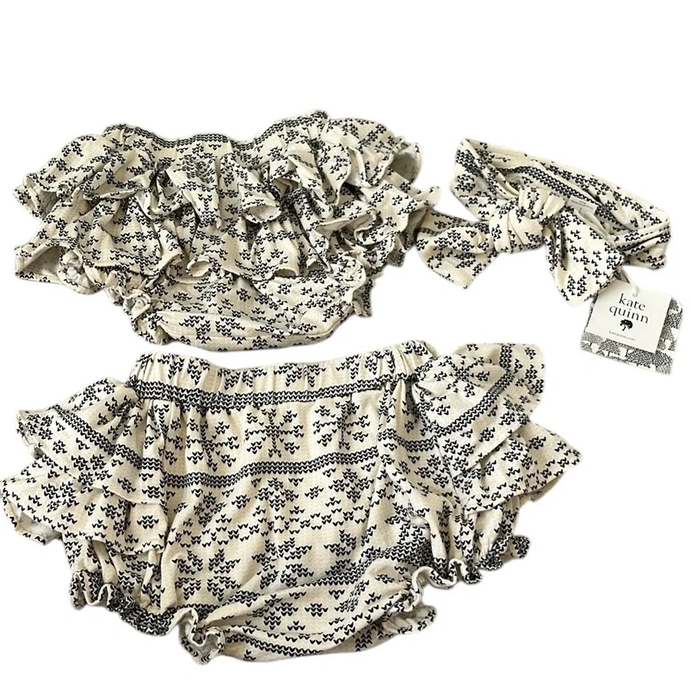 Kate Quinn Bamboo‎ NWT Nordic Snowflake Double Ruffle Bloomer & Headband Bundle